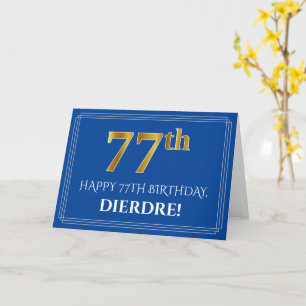 Elegant Faux Gold Look 77th Birthday, Name (Blue) Card