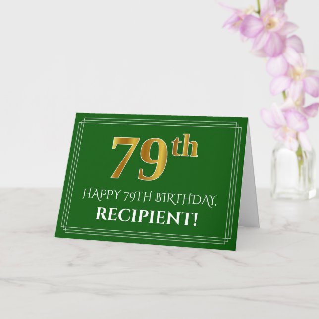 Elegant Faux Gold Look 79th Birthday, Name (Green) Card (Orchid)