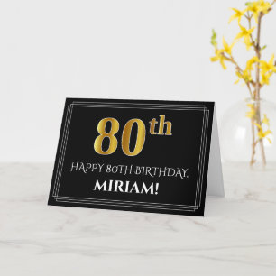 Elegant Faux Gold Look "80th" Birthday + Name Card