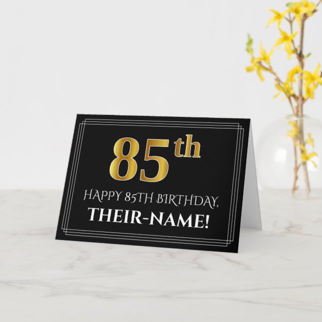 Elegant Faux Gold Look "85th" Birthday + Name Card (Yellow Flower)