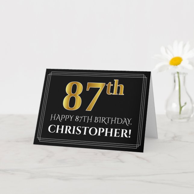 Elegant Faux Gold Look "87th" Birthday + Name Card (Small Plant)