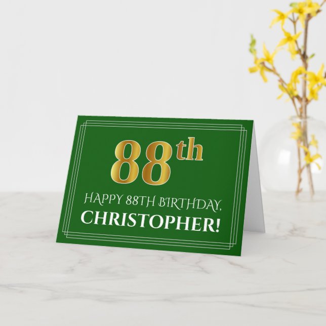 Elegant Faux Gold Look 88th Birthday, Name (Green) Card (Yellow Flower)
