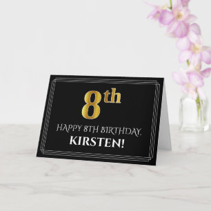 Elegant Faux Gold Look "8th" Birthday + Name Card