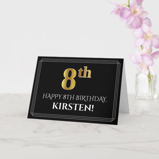 Elegant Faux Gold Look "8th" Birthday + Name Card (Orchid)
