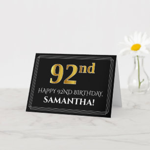 Elegant Faux Gold Look "92nd" Birthday + Name Card