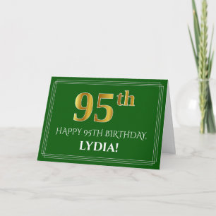 Elegant Faux Gold Look 95th Birthday, Name (Green) Card