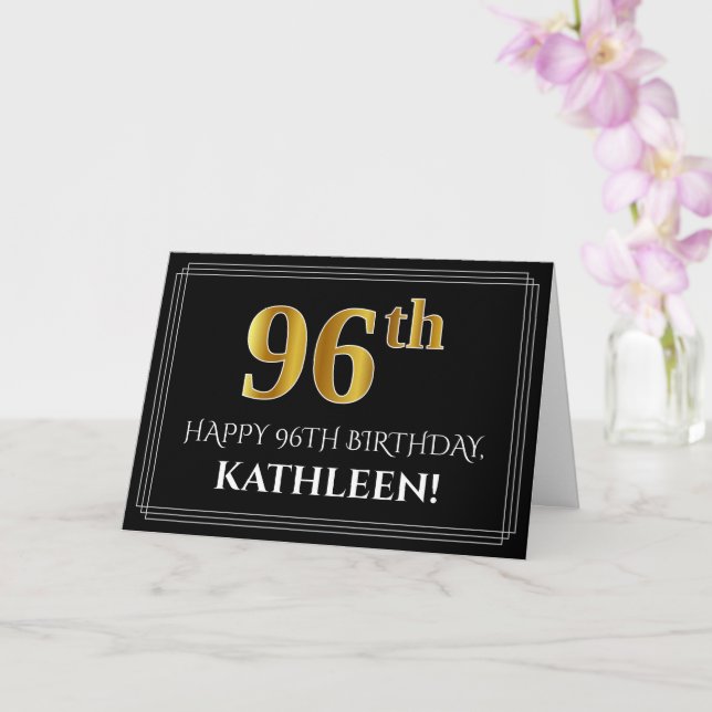 Elegant Faux Gold Look "96th" Birthday + Name Card (Orchid)