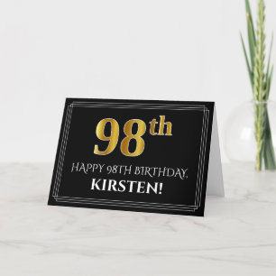 Elegant Faux Gold Look "98th" Birthday + Name Card