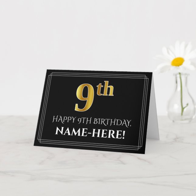 Elegant Faux Gold Look "9th" Birthday + Name Card (Small Plant)