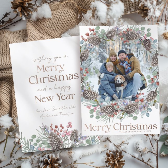 Elegant Faux Gold  Merry Christmas & Photo Holiday Card (Creator Uploaded)