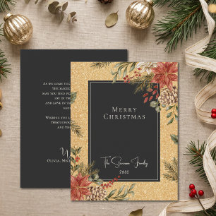 Elegant Faux Gold Merry Christmas Poinsettia Holiday Card