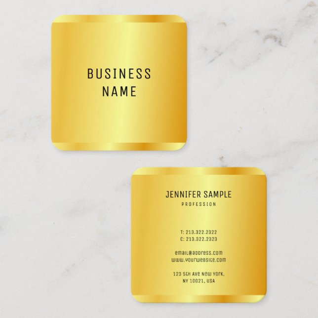 Elegant Faux Gold Metallic Look Modern Glamour Square Business Card (Front/Back)
