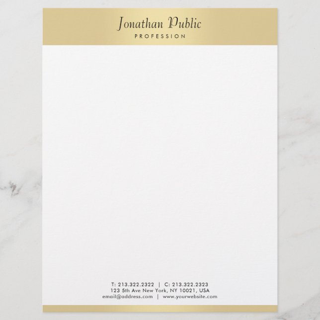 Elegant Faux Gold Modern Calligraphy Script Trendy Custom Letterhead (Front)