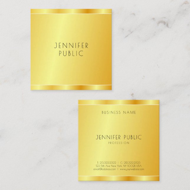 Elegant Faux Gold Modern Professional Template Square Business Card (Front/Back)