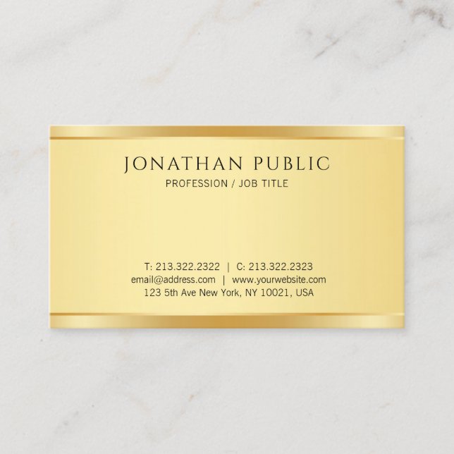 Elegant Faux Gold Modern Simple Design Template Business Card (Front)