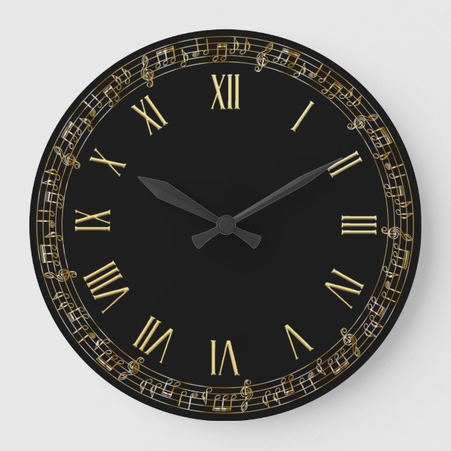 Elegant Faux Gold Musical Notes | Wall Clock (Front)