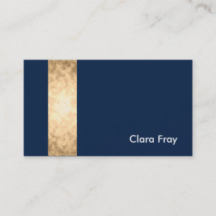 elegant faux gold, navy blue, white stripes business card