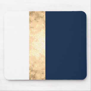 elegant faux gold, navy blue, white stripes mouse mat