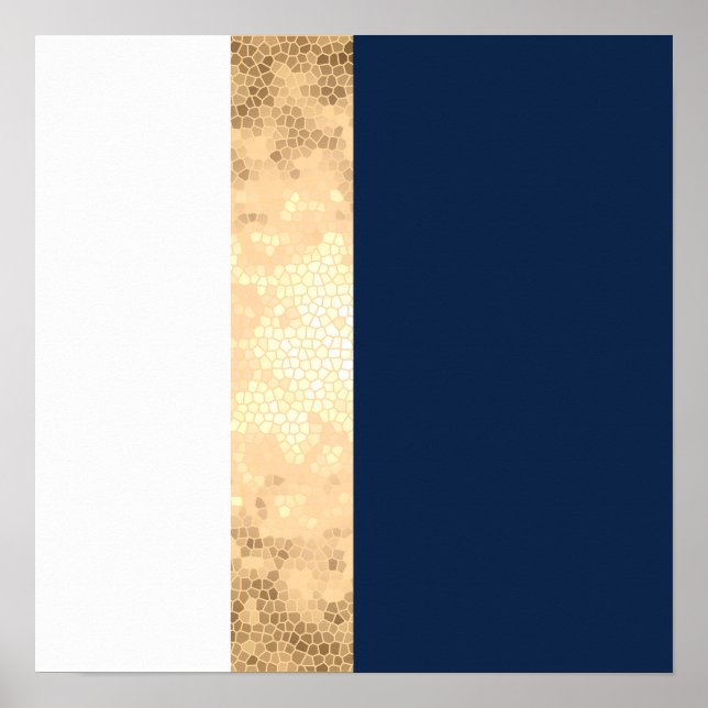elegant faux gold, navy blue, white stripes poster (Front)