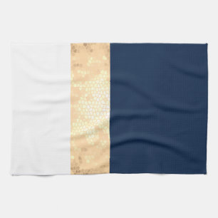 elegant faux gold, navy blue, white stripes tea towel