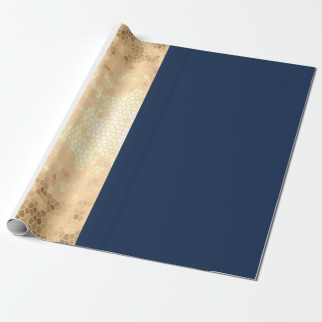 elegant faux gold, navy blue, white stripes wrapping paper (Unrolled)