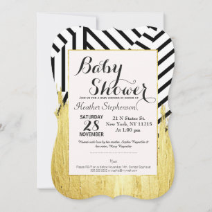 Elegant Faux Gold Paint Strokes & Stripes Pattern Invitation