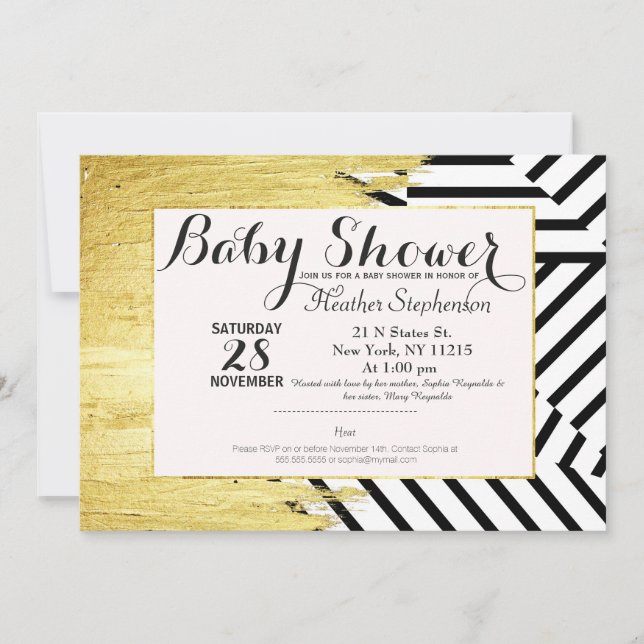 Elegant Faux Gold Paint Strokes & Stripes Pattern Invitation (Front)