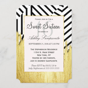 Elegant Faux Gold Paint Strokes & Stripes Pattern Invitation