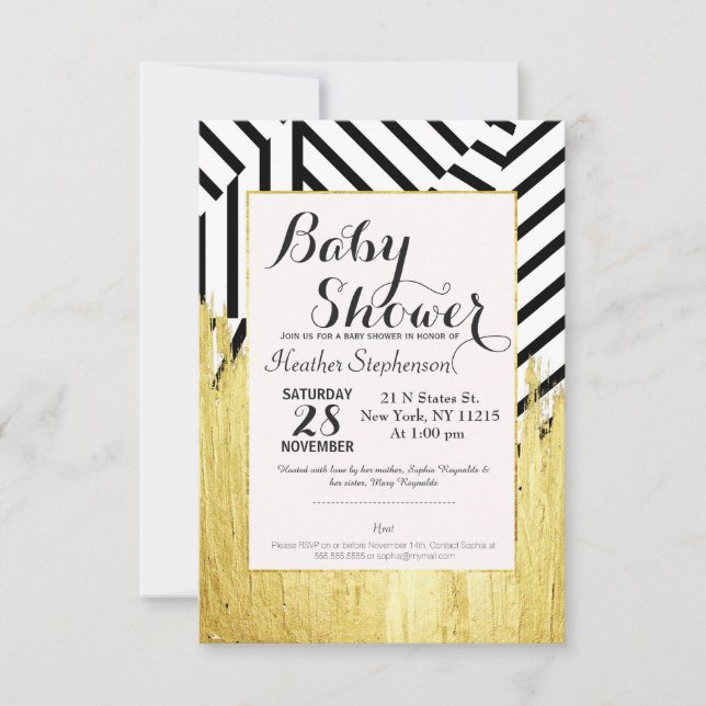 Elegant Faux Gold Paint Strokes & Stripes Pattern Invitation (Front)