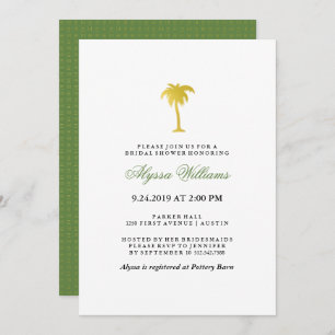 Elegant Faux Gold Palm Tree Bridal Shower Green Invitation