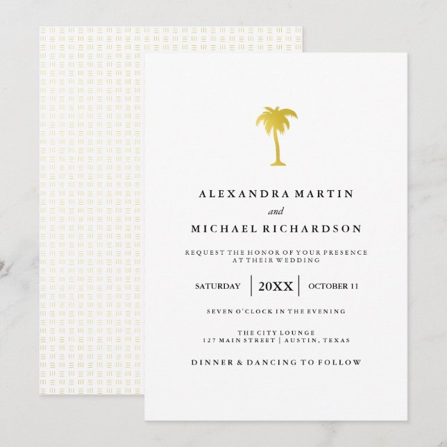 Elegant Faux Gold Palm Tree Wedding Invitation (Front/Back)