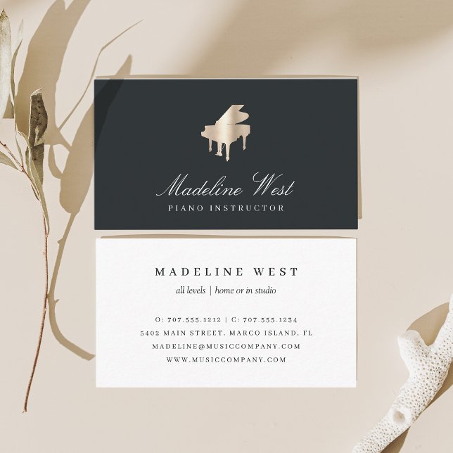 Elegant Faux Gold Piano Instructor Business Card (Creator Uploaded)
