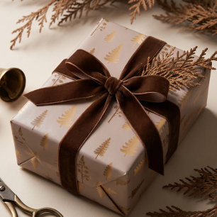Elegant Faux Gold Pine Tree Forest Christmas Wrapping Paper