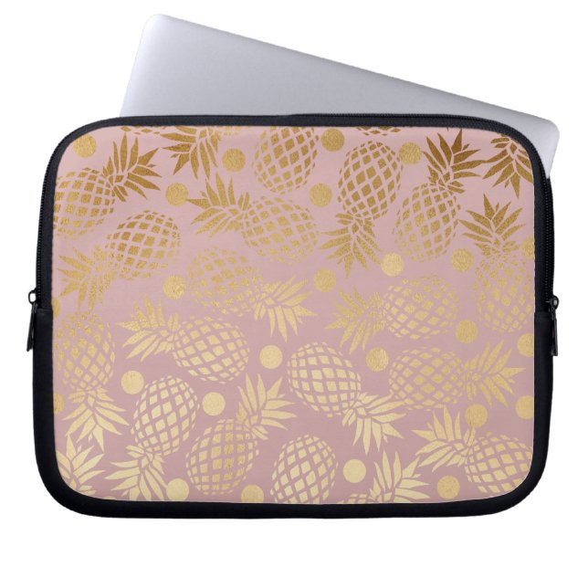 elegant faux gold pineapple pattern polka dots laptop sleeve (Front)