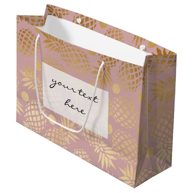 elegant faux gold pineapple pattern polka dots large gift bag (Front Angled)