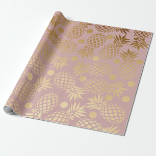 elegant faux gold pineapple pattern polka dots wrapping paper