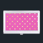 elegant faux gold pink polka dots business card holder<br><div class="desc">Elegant and modern polka dots design.</div>