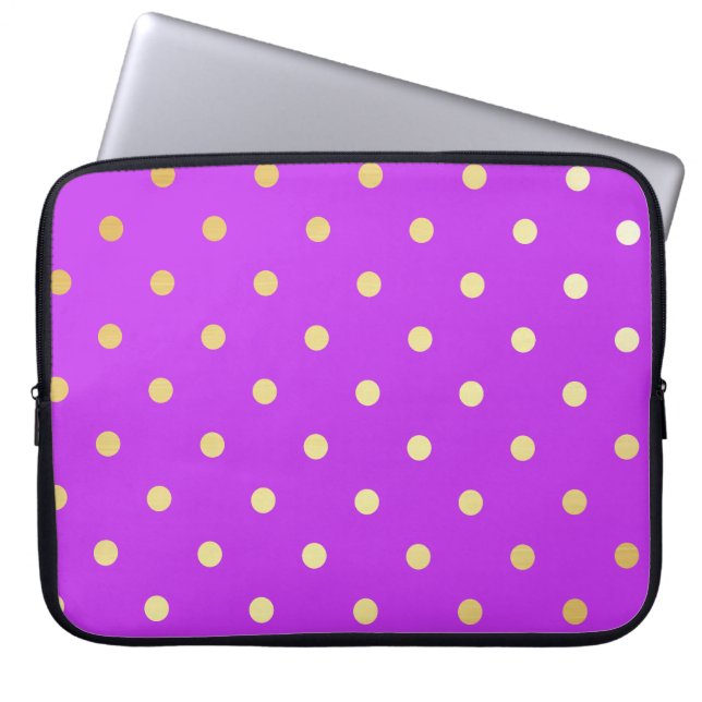 elegant faux gold purple polka dots laptop sleeve (Front)