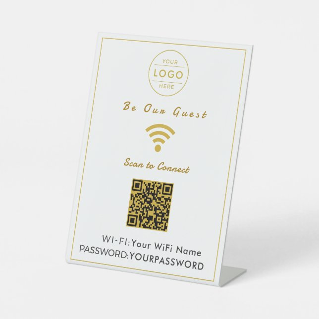 Elegant Faux Gold QR Code WiFi Sign (Front)