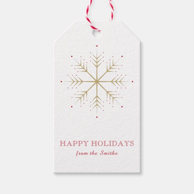Elegant Faux Gold Red Snowflake Gift Tags (Front)