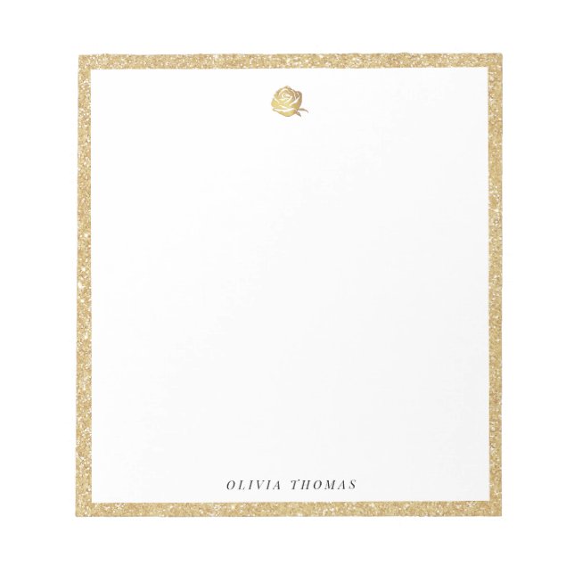 Elegant faux gold rose personalised Stationery Notepad (Front)