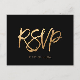 Elegant Faux Gold RSVP with MEALS Announcement Postcard