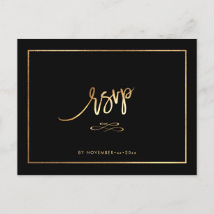 Elegant Faux Gold RSVP with MEALS Announcement Postcard
