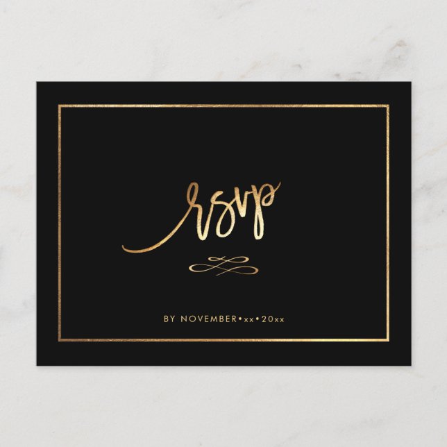 Elegant Faux Gold RSVP with MEALS Announcement Postcard (Front)