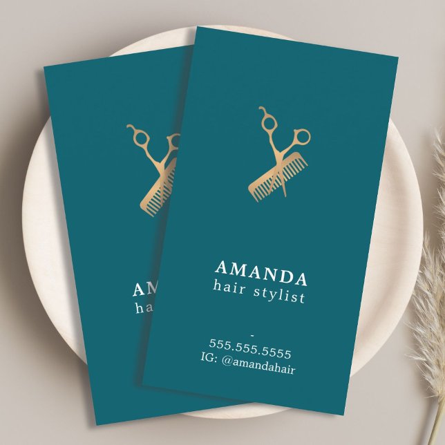 Elegant Faux Gold Scissors Comb Hairstylist Business Card (Creator Uploaded)