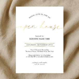 Elegant Faux Gold Script Business Open House Invitation
