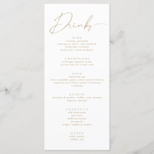 Elegant Faux Gold Script Calligraphy Drinks Menu