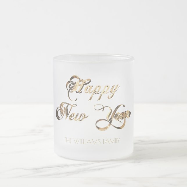 Elegant Faux Gold Script Happy New Year Frosted Glass Coffee Mug (Center)