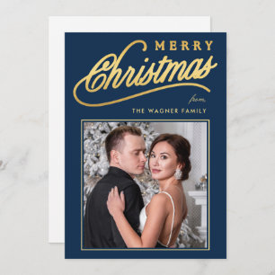 Elegant Faux Gold Script Merry Christmas Photo Holiday Card