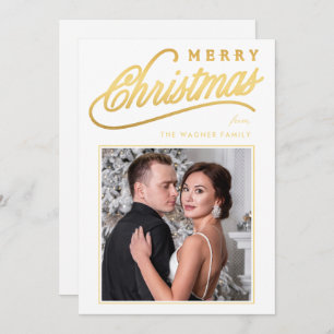 Elegant Faux Gold Script Merry Christmas Photo Holiday Card